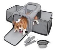Nobleza Sac de Transport Chat Extensible, Grand Caisse de Transport Pliable et Respirant pour Chats et Chiens, Cage Transport Chat vec et Bandoulière Réglable + Bol