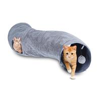 Nobleza Tunnel pour Chat en Forme S, Jouet Interactif pour Chat à 2 Voies avec Balles Suspendues et 2 Trou, Tunnel Pliable en Peluche Douce pour Chats, Gris, L108 cm x Ø25 cm