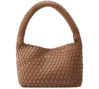 NOBLIFE Sac tissé pour femme, petit sac à main d'été en cuir végétalien, sac à main de voyage, sac à bandoulière rétro chic pour femme, marron, Small