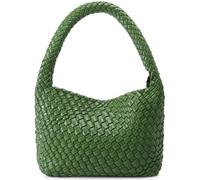 NOBLIFE Sac tissé pour femme, petit sac à main d'été en cuir végétalien, sac à main de voyage, sac à bandoulière rétro chic pour femme, vert gazon, Small