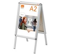 Nobo - Chevalet Porte-Affiche A2 avec Cadre Clipsable en Aluminium, Stop-Trottoir Autoportant Double-Face avec Revêtement Anti-Reflet, Premium Plus, Argenté, 1902207