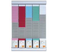 Nobo - Kit Planning Hebdomadaire à Fiches T, Mural, 5 Colonnes & 24 Fentes, Indice 2, Fiches T Multicolores Incluses, 2911680