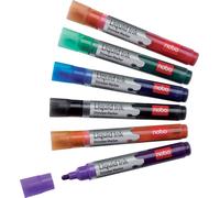 Nobo Marqueurs Effaçables à Sec Liquid Ink pour Tableau Blanc, Pointe Ogive de 3mm, Lot de 6, 1901419, Couleurs Assorties