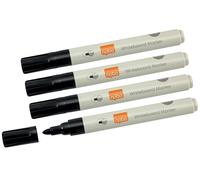 Nobo, Lot de 4 Marqueurs Noirs à Pointe Ogive 3 mm pour tableau blanc, Faible Odeur, Séchage Rapide, Compatibles Verre et Surfaces Non Poreuses, 85 % Plastique Recyclé, 1915707
