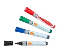 Nobo Marqueur pour tableau en verre, pointe ogive 3 mm, effaçable à sec – Lot de 4 couleurs assorties