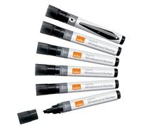 Nobo Marqueurs Effaçables à Sec Liquid Ink pour Tableau Blanc, Pointe Biseautée de 4mm, Lot de 10, 1915382, Noir