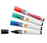 Nobo Marqueurs Effaçables à Sec Liquid Ink pour Tableau Blanc, Pointe Biseautée de 4mm, Lot de 10, 1915386, Couleurs Assorties