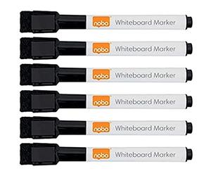 Nobo, Mini marqueurs effaçables à sec pour tableau blanc, pointe fine, Noir, pack de 6, 2104184
