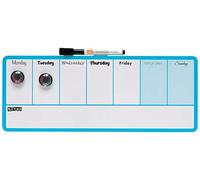 Nobo - Mini Tableau Agenda Semainier Magnétique, Effaçable à Sec, Mural, Porte-Marqueur Intégré, Marqueurs & Aimants Inclus, 360 x 140 mm, Bleu, 1904047