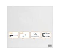 Nobo - Petit Tableau Blanc Mural Carré, Surface Magnétique en Verre Effaçable à Sec, Sans Cadre, Fixations Invisibles, 450 x 450 mm, Feutre Marqueur et Aimants Inclus, Blanc, 1903957