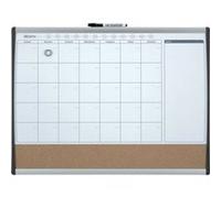 Nobo - Petit Tableau Blanc Agenda Mensuel Magnétique Mural avec Zone d'Affichage en Liège, Cadre Incurvé, Maison / Bureau, 585 x 430 mm, 1903813