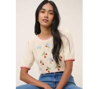 Nobody's Child Nobodys Child Cream Strawberry Embroidered T-Shirts