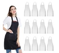 NOBONDO Lot de 12 tabliers unisexes avec 2 grandes poches, lavables en machine, pour cuisine, travaux manuels, barbecue, blanc