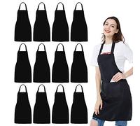 NOBONDO Lot de 12 tabliers unisexes avec 2 grandes poches lavables en machine pour la cuisine, les travaux manuels, le barbecue, le dessin, noir