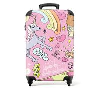 NoBoringSuitcases.com Bagage Enfant, Valise Cabine Fille, Valise Roulette Rose, Dessin de Licorne - 55x35x25cm