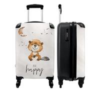 NoBoringSuitcases.com® Cadeau Enfant Valises Sac Voyage Valise Cabine Travel Bag Castor - Quote - 'Be Happy' - Brun - 55x35x20cm