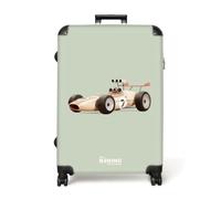 NoBoringSuitcases.com® Grande Valise Enfant 77x51.5x28 cm Grandes Taille XL Suitcase Large Vacances Avion Voyage Légère Grand Format Solide Bagage Fond - Beige - Voiture - Course - Rétro - Vert