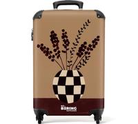 NoBoringSuitcases.com® Valise Cabine 55x35x20 cm Voyage Suitcase Roulette Trolley Travel Bags Bagage À Roues A Main Legere Solide Avion Carry on Minimaliste - Vase - Fleurs - Brun