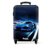 NoBoringSuitcases.com Valise Cabine 55x35x25cm, Bagages avec 4 roulettes, Garcon - Voiture - Bleu - Autoroute