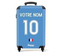 NoBoringSuitcases.com Valise Cabine, Bagages Cabine, Valise Pas Cher, Roulette, Personnalisable 55x35x25cm (Football - Uniforme Domicile France Dames - Bleu)