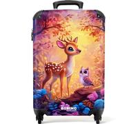 NoBoringSuitcases.com® Valise Cabine Enfant 55x35x20 cm Trolley Bagage A Main Voyage Legere Carry on Luggage Rigide Solide Suitcase 4 Roues Faon - Hibou - Rose - Forêt - Enchantée