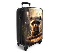 NoBoringSuitcases.com Valise Cabine Enfant à Roulette, Bagages Assise 55x35x25cm (Raton Laveur - Marron)