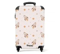 NoBoringSuitcases.com Valise Cabine Enfant, Bagages Enfant 10kg, Valise Enfant Roulette, Suitcase, Valise Enfant Roulette Assise, Valise Cabine 55x35x25cm (Motif de fusées et planètes - Beige)