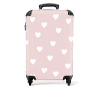 NoBoringSuitcases.com Valise Cabine Enfant Fille 55x35x25cm, Bagages Roulette, Rose - Cœurs - Rose-Blanc