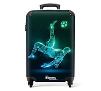 NoBoringSuitcases.com Valise Cabine Enfant Garçon Footballeur - Roulette, 55x35x25cm (Vert-Bleu)