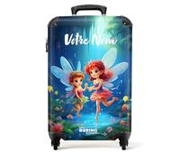 NoBoringSuitcases.com Valise Cabine Enfant Personnalisable, Roulette Fille, Bagages Pas Cher - 55x35x25cm (Fées - Bleu)
