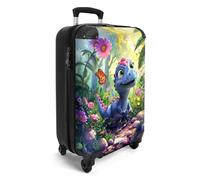 NoBoringSuitcases.com Valise Cabine Enfant Roulette Assise, Bagages Enfant - 55x35x25cm (Dino - Bleu-Rose)