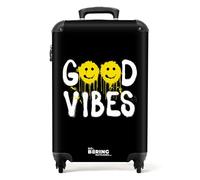 NoBoringSuitcases.com Valise Cabine Rigide 55x35x25cm, Bagages Cabine, Petite Valise Voyage, Suitcase à Roulettes (Citation 'Good Vibes' - Noir)