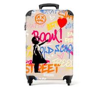 NoBoringSuitcases.com Valise Cabine Rigide, Bagages Cabine, Petite Valise Roulette, Voyage - Graffiti Beige 55x35x25cm