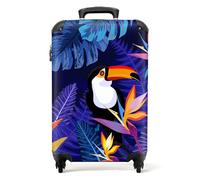 NoBoringSuitcases.com® Valise Chariot à Bagages à Main Jungle - Toucan - Fleurs - Plantes - Enfants - Pourpre - Animaux Bagage Cabine imprimé 55x35x25 cm Valise de Voyage - Trolley