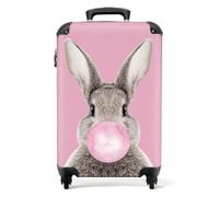 NoBoringSuitcases.com® Valise Chariot à Bagages à Main Lapin - Enfants - Chewing-Gum - Rose Bagage Cabine imprimé 55x35x25 cm Valise de Voyage avec roulettes - Trolley