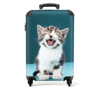 NoBoringSuitcases.com Valise Enfant Cabine 55x35x25cm, Bagages Roulette Trolley, Assise, Chaton - Bleu