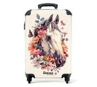 NoBoringSuitcases.com Valise Enfant Cabine, Fille, Bagages, Roulette, TSA, 55x35x25cm (Tête de Cheval - Blanc)