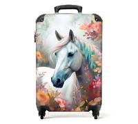 NoBoringSuitcases.com Valise Enfant Cabine Fille Roulette 55x35x25cm (Cheval - Blanc)