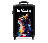 NoBoringSuitcases.com Valise Enfant Cabine Personnalisable à Roulette Assise - Bagages 55x35x25cm (Profil de Chat Coloré - Noir)