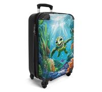 NoBoringSuitcases.com Valise Enfant Cabine Roulette Assise - 55x35x25cm (Tortue - Bleu)