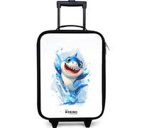 NoBoringSuitcases.com® Valise Enfant Compacte 48x31x19 cm Ultra Légère Bagages À roulettes LED pour Enfants Petite Voyage Bagage Bebe - Garçon - Bleu - Heureux - Requin