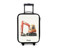 NoBoringSuitcases.com® Valise Enfant Compacte 48x31x19 cm Ultra Légère Bagages À roulettes LED pour Enfants Petite Voyage Bagage Bebe - Garçon - Pelleteuse - Dessiné - Orange