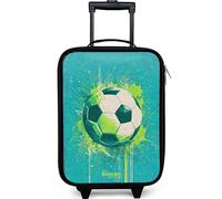NoBoringSuitcases.com® Valise Enfant Compacte 48x31x19 cm Ultra Légère Bagages À roulettes LED pour Enfants Petite Voyage Bagage Bebe - Garçon - Football - Vert - Bleu