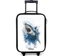 NoBoringSuitcases.com® Valise Enfant Compacte 48x31x19 cm Ultra Légère Bagages À roulettes LED pour Enfants Valisette A Roulette Ado - Garçon - Requin - Bleu
