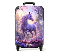 NoBoringSuitcases.com Valise Enfant Fille Cabine 55x35x25cm - Bagages à Roulettes (Licorne, Fleurs - Violet)
