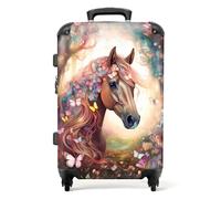NoBoringSuitcases.com Valise Enfant Grande Taille Pas Cher avec Serrure TSA, Roulette - Marron Motif Cheval (67cm - 72L, 23kg)