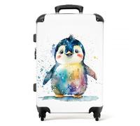 NoBoringSuitcases.com Valise Enfant, Grande Valise, Bagages Enfant, Serrure TSA, Valise 23kg, Valise Enfant Roulette Assise, Valise Grande Taille (67cm - 72L), (Pingouin en Aquarelle - Blanc)