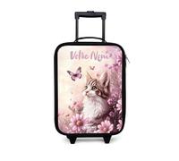 NoBoringSuitcases.com® Valise Enfant Personnalisé avec Un Nom 48x31x19 cm Ultra Légère Bagages À roulettes LED pour Enfants Valisette A Roulette Ado - Fille - Chat - Violet - Papillons - Fleurs