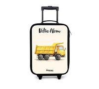 NoBoringSuitcases.com® Valise Enfant Personnalisé avec Un Nom 48x31x19 cm Ultra Légère Bagages À roulettes LED pour Enfants Valisette A Roulette Ado - Garçon - Camion-Benne - Dessiné - Jaune