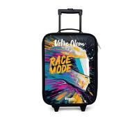 NoBoringSuitcases.com® Valise Enfant Personnalisé avec Un Nom 48x31x19 cm Ultra Légère Bagages À roulettes LED pour Enfants Valisette A Roulette Ado - Garçon - Casque De Course - Race Mode